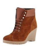 Donald Mixed Leather Wedge Bootie, Brown