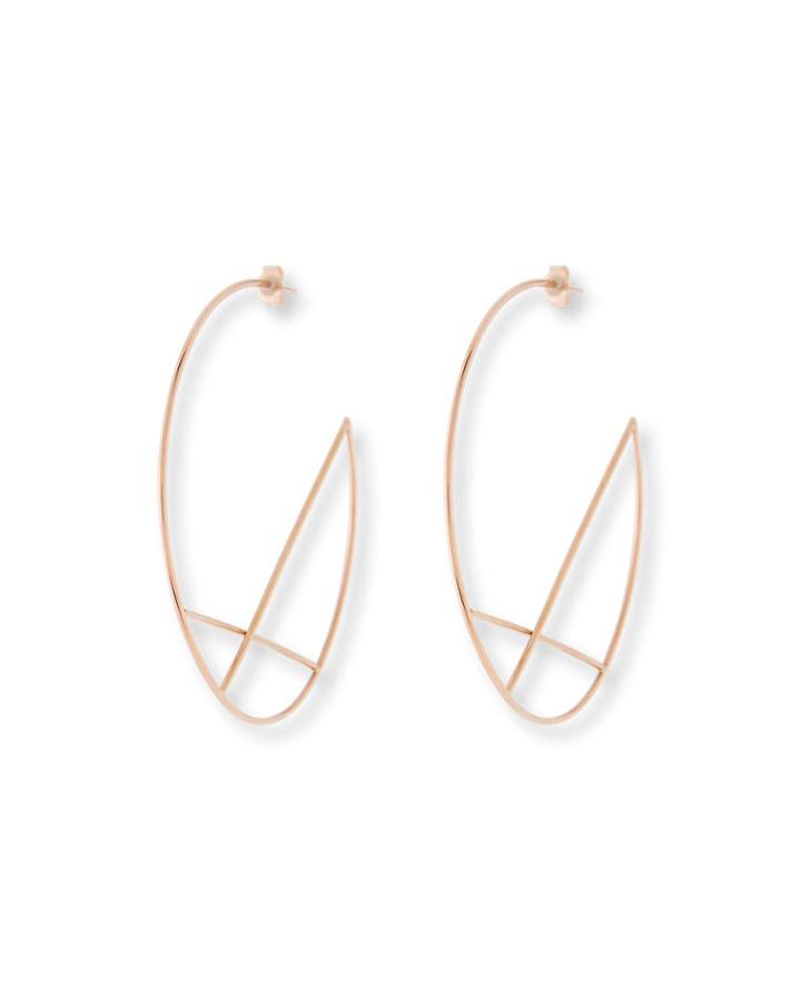 14k Wire Diagonal Cross Eclipse Hoop Earrings
