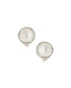 14k White Gold Pearl & Diamond Trim Earrings