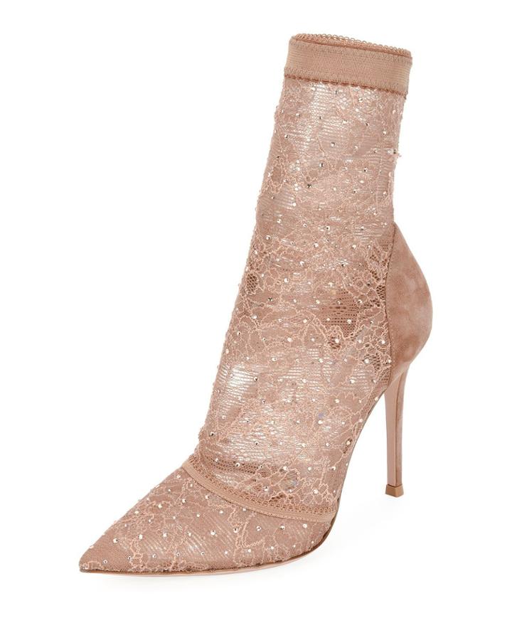 Stretch-lace And Strass High Booties