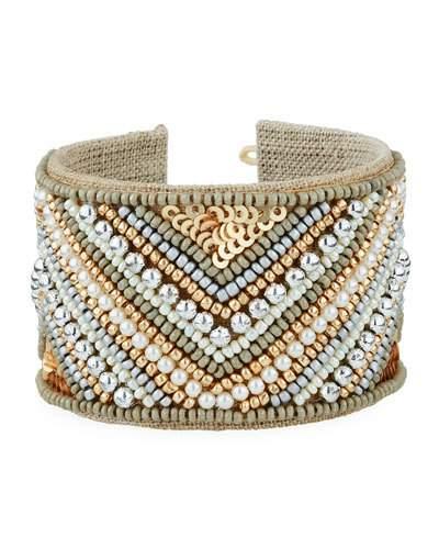 Wide Beaded Chevron Cuff Bracelet