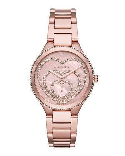 36mm Lainey Round Glitz Bracelet Watch, Rose Golden