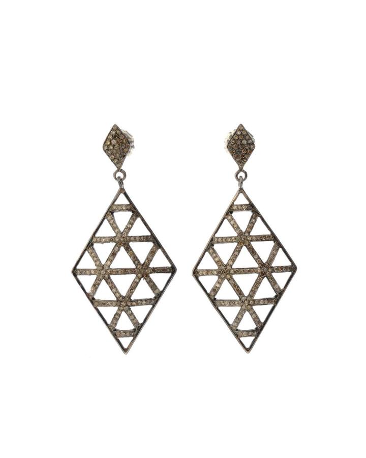 Black Silver Kite Drop Earrings With Champagne Diamonds