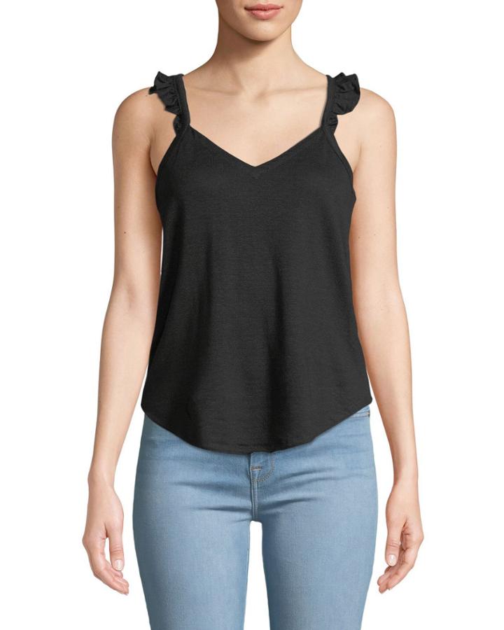 Flutter-strap V-neck Cami, Black