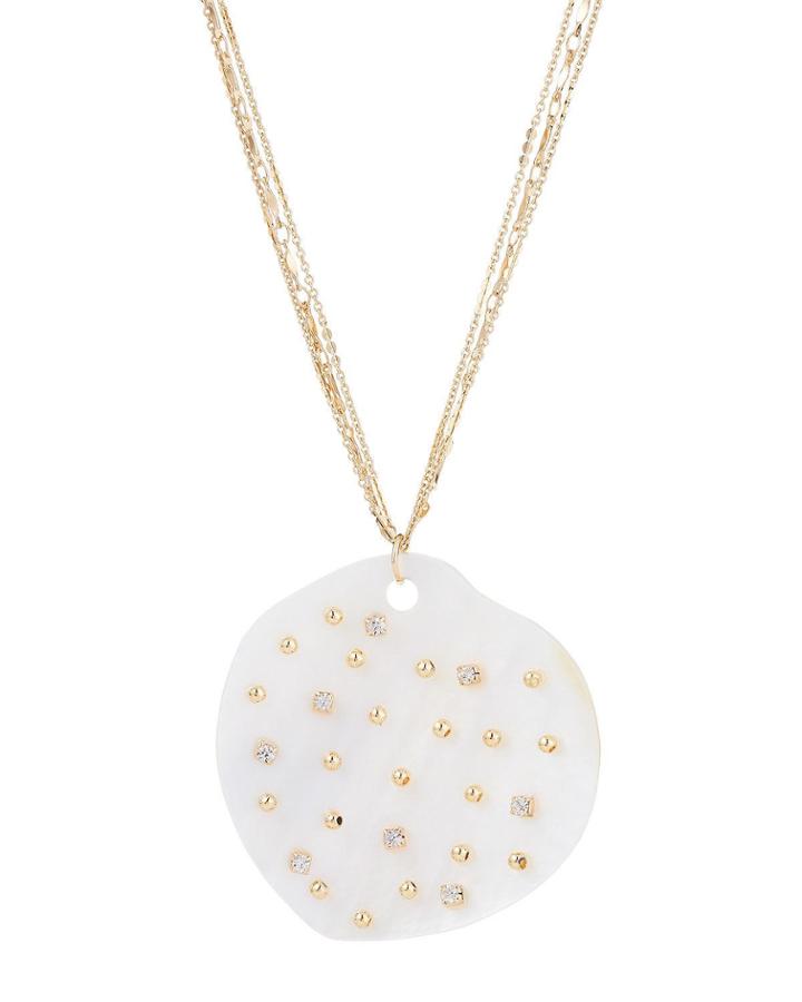 Studded Large Pearly Disc Necklace