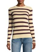 Derring Striped Fitted Pullover Sweater, Ecru/black