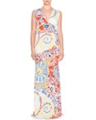 Sleeveless Mosaic-print Maxi Dress, Celeste/multi