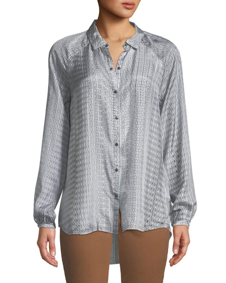 Go Surface Ikat Striped Button-front Blouse