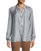 Go Surface Ikat Striped Button-front Blouse