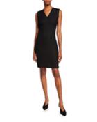 V-neck Sleeveless Refined Textured Float Knit Dress W/ Piping