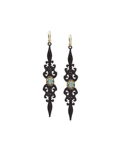 Black Diamond & Turquoise Double-dagger Drop Earrings