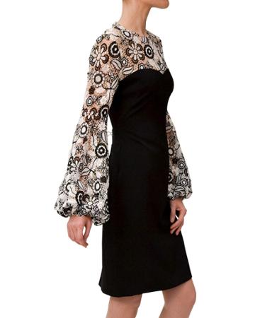 Crepe & Lace Bell-sleeve Dress