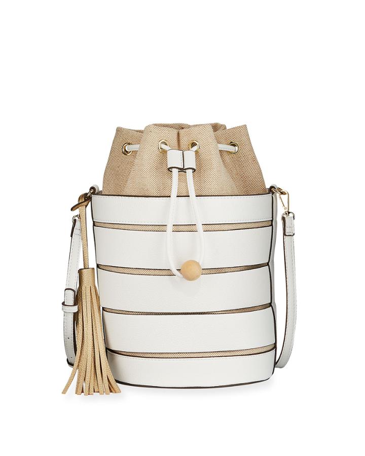 Breezy Mixed-media Drawstring Bucket Bag