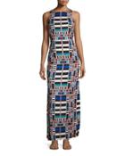 Geometric-print Column Maxi Dress, Riser Navy