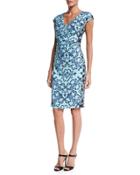 Cap-sleeve Acanthus-print Sheath Dress,