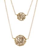 Double-strand Crystal Circle Pendant Necklace, Gold