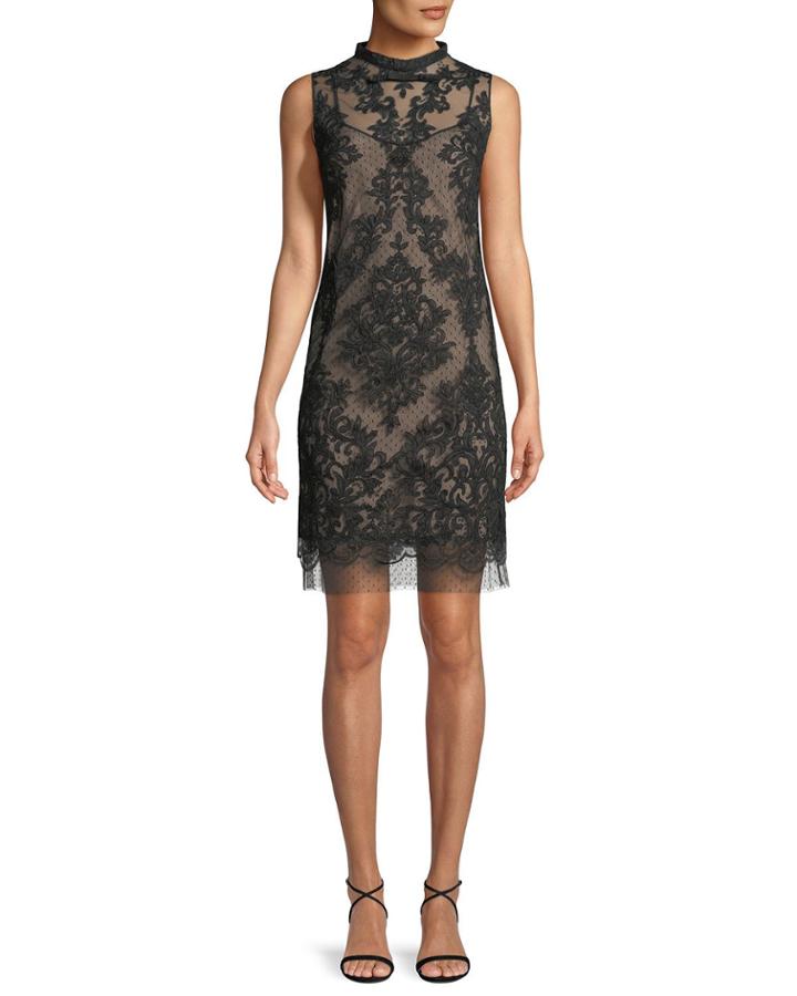Sleeveless Mock-neck Lace Short Cocktail Dress