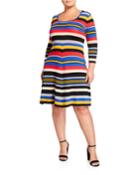 Plus Size Striped Fit And Flare Dress