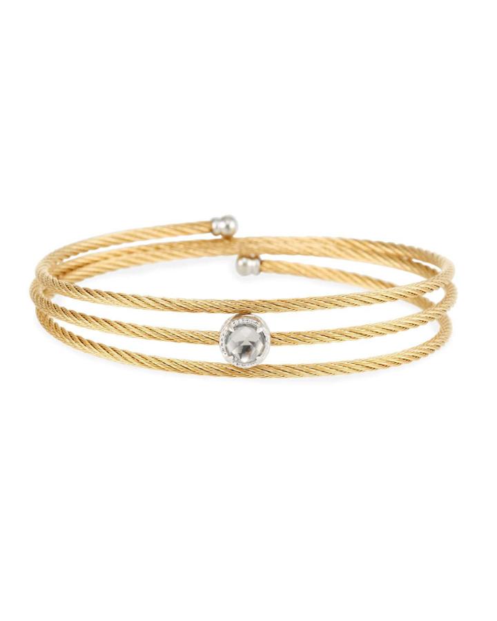 Yellow Cable Triple-wrap Bangle Bracelet With White Topaz