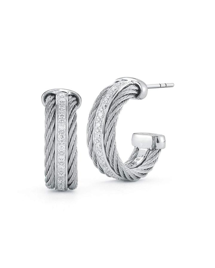 Diamond Pave Small Cable Hoop Earrings