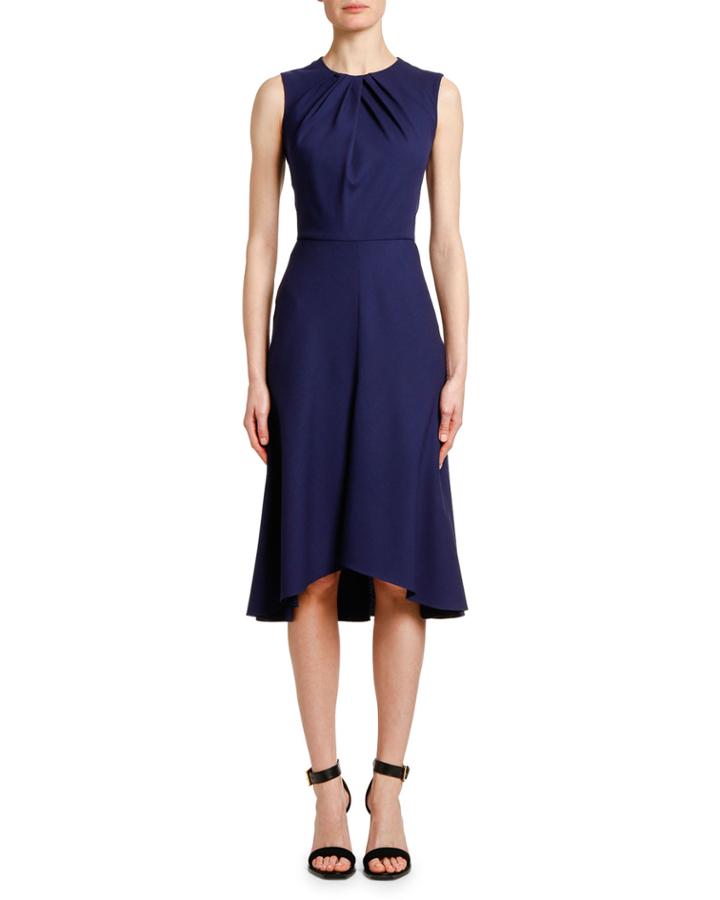 Pintucked-neck Wool-crepe Cocktail Dress