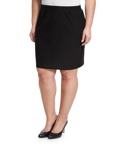 Washable Crepe Pencil Skirt, Black,