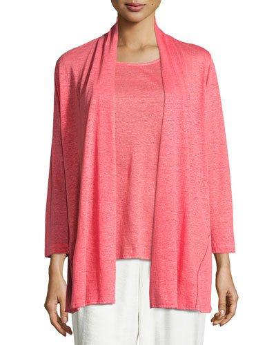 Linen Knit Midi Cardigan, Coral,