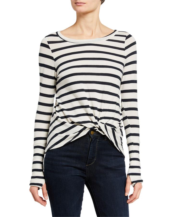 Stripe Thumbhole Twist Front Tee
