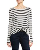 Stripe Thumbhole Twist Front Tee