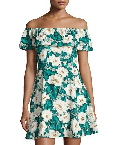Courtney Off-the-shoulder Tropical-print Dress,