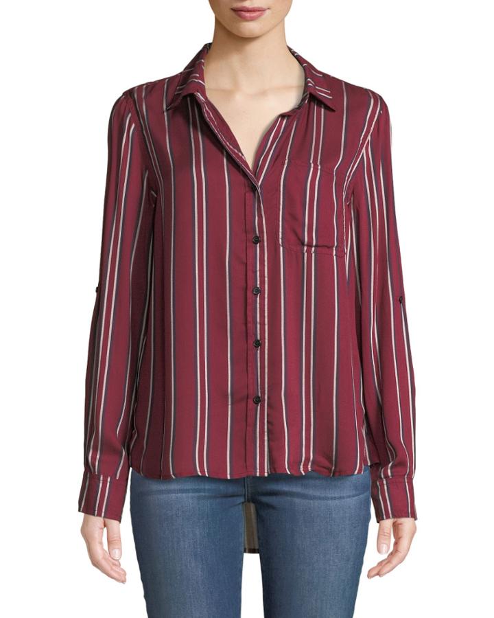 Elisa Striped High-low Button-down Blouse