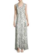 Sleeveless Floral-print Silk Gown, Cuban Forest