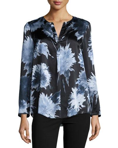 Samantha Floral-print Silk Top, Ink
