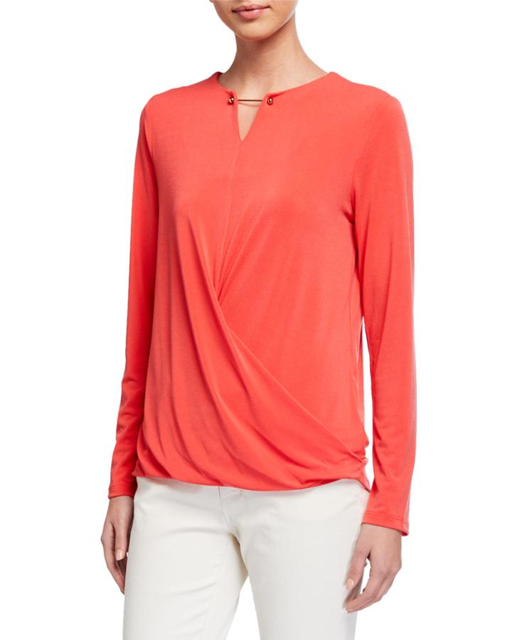 Faux-wrap Crepe Blouse W/