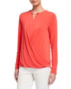 Faux-wrap Crepe Blouse W/