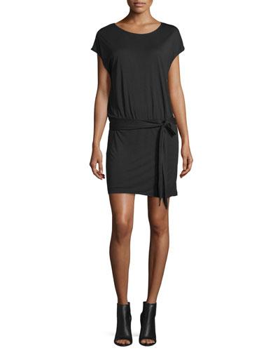 Draped Open-back Jersey Mini Dress, Black