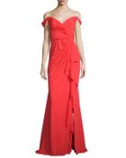 Off-the-shoulder Stretch Silk Sweetheart Gown, Poppy