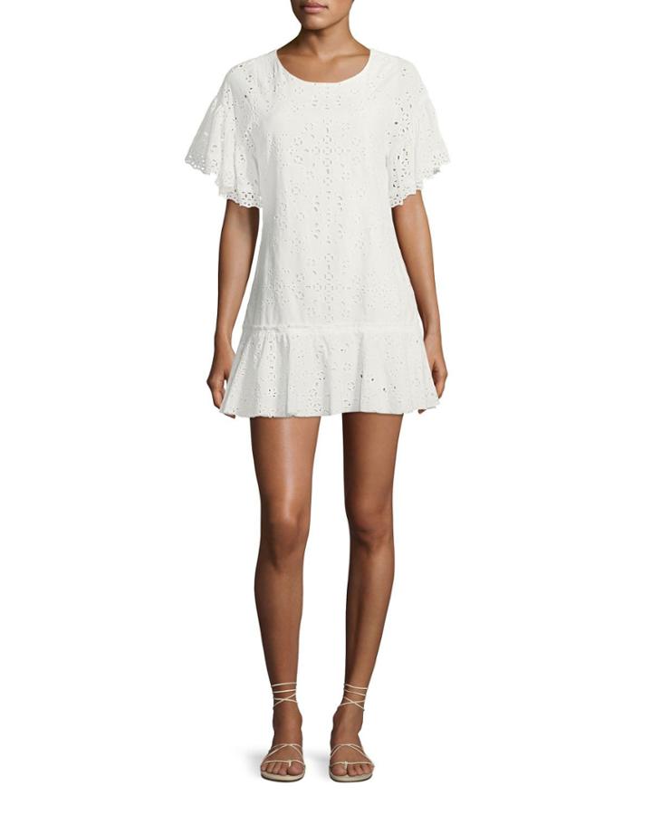 Cara Crewneck Flutter-sleeve Eyelet