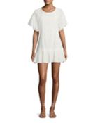 Cara Crewneck Flutter-sleeve Eyelet