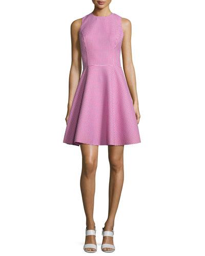 Sleeveless Gingham Fit-&-flare Dress, Geranium
