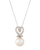 14k Diamond Heart & South Sea Pearl Pendant Necklace,