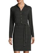 Long-sleeve Striped Belted