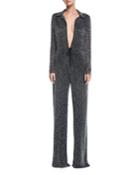 Plunging Beaded Wide-leg Jumpsuit