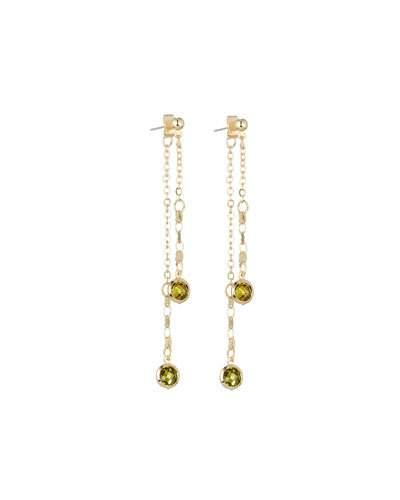 Linear Front-back Crystal Drop Earrings, Green