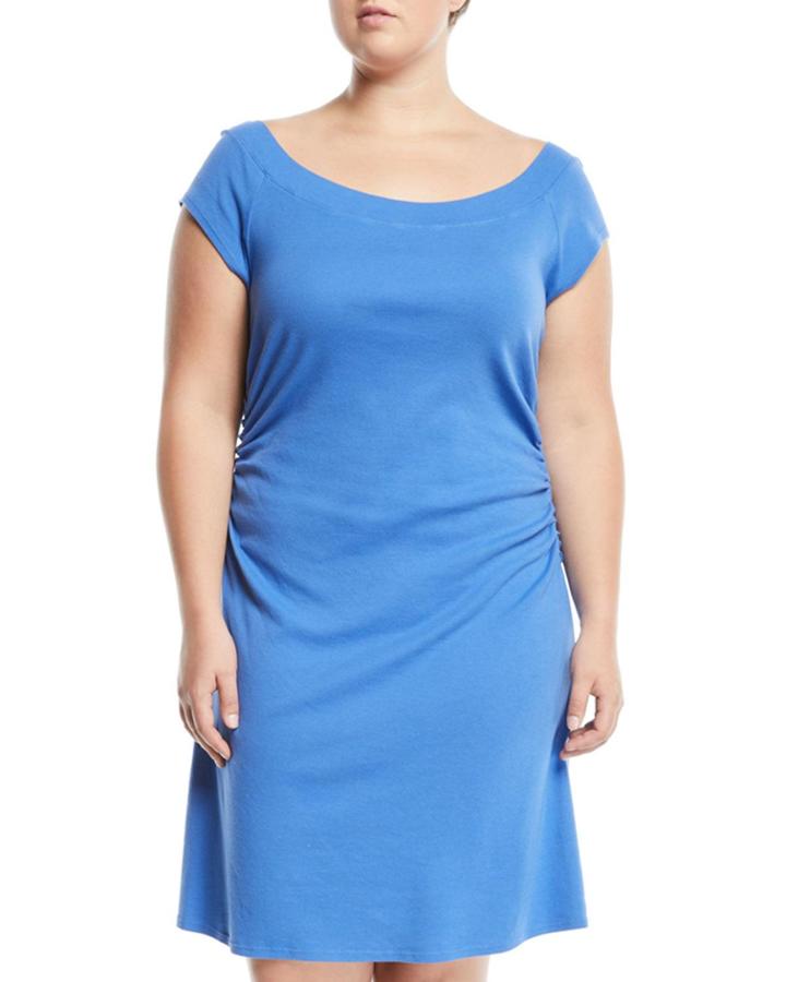 Ruched-waist Ballet-neck Dress,