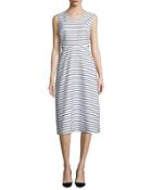 Sleeveless Striped A-line Dress, Ink