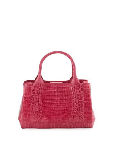 Crocodile Rectangle Tote Bag, Bright Fuchsia