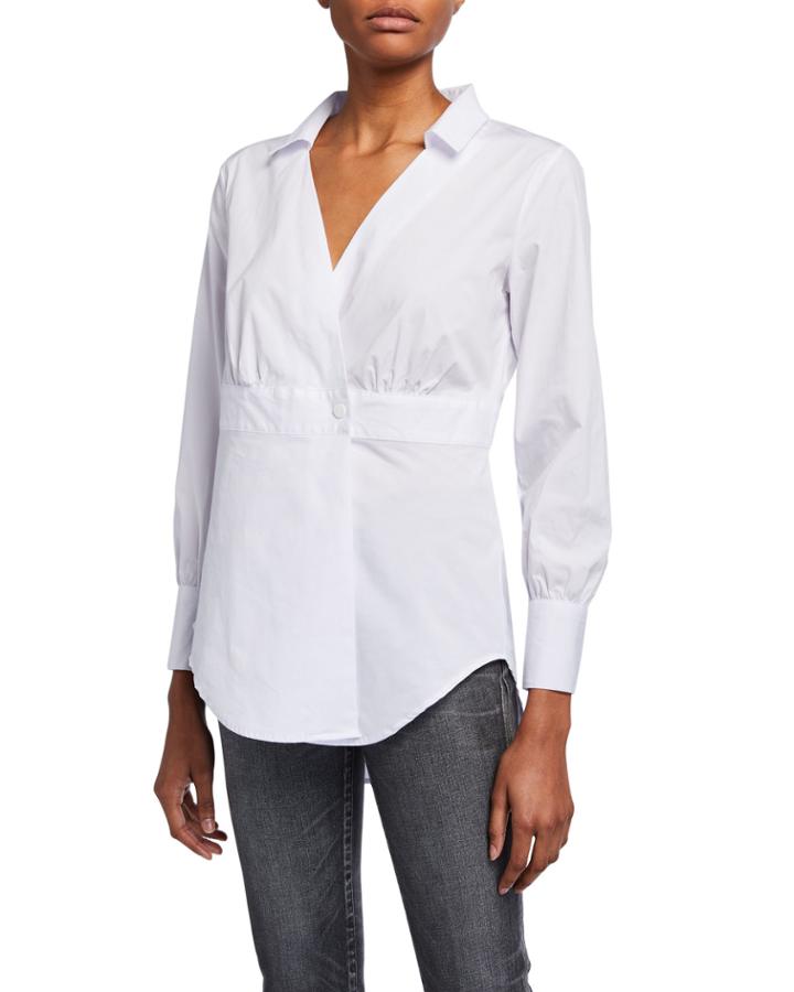 V-neck Long-sleeve Wrap Button Closure Top