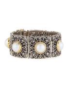 Square Filigree Mabe Pearl Hinged Bracelet