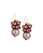Mixed Freshwater Pearl Cluster Drop Earrings, Purple